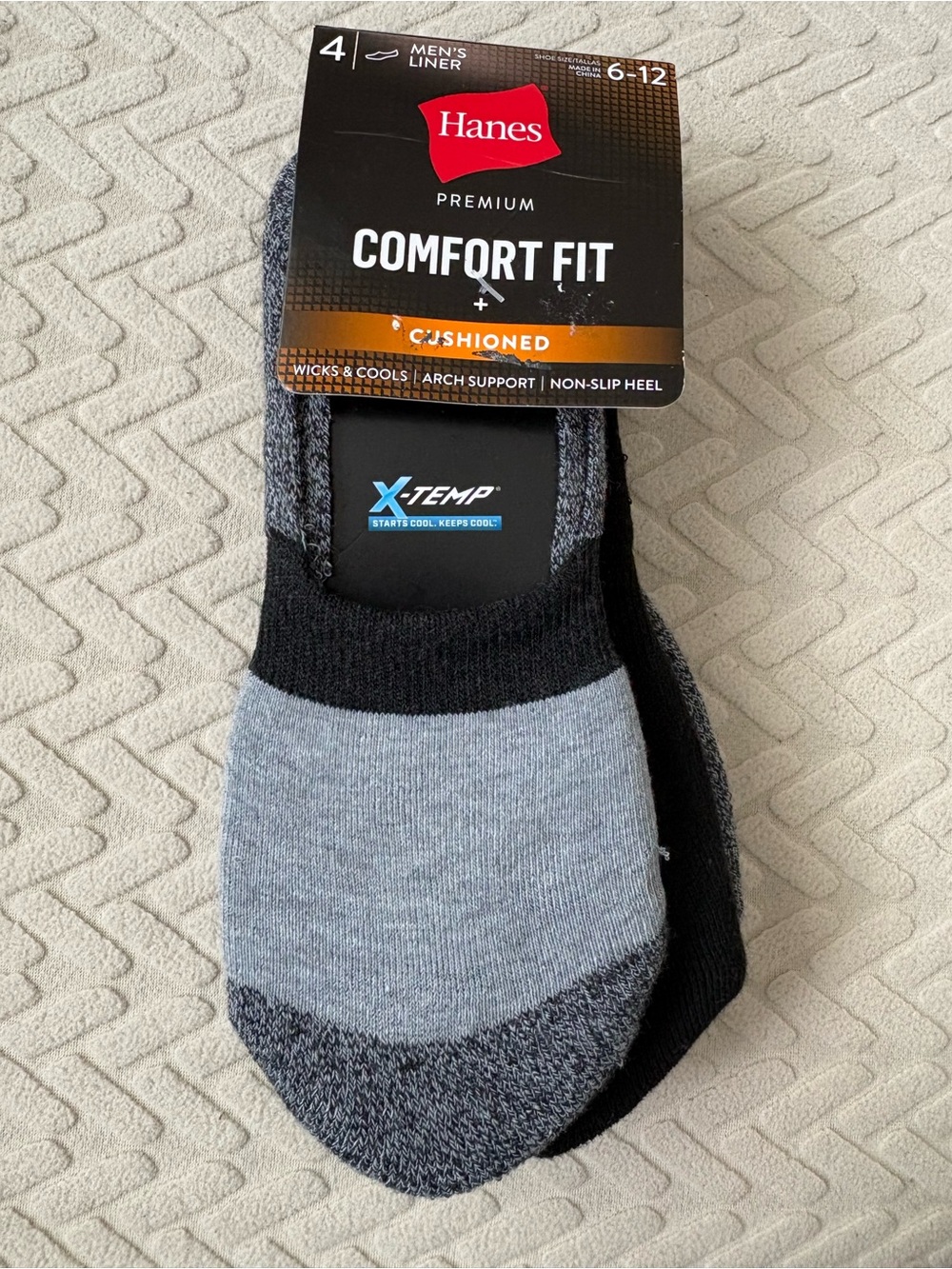 Hanes Men's No-Show Athletic Liner Socks - Gray & Black (4 Pair) New